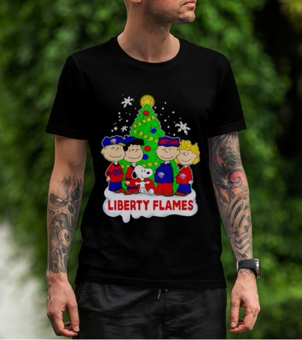 Liberty Flames Peanuts Characters Christmas Tree Snoopy Charlie Brown T-Shirt