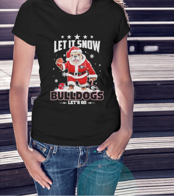 Santa Let It Snow Bulldogs Let's Go Football Christmas T-Shirt