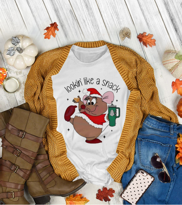 Cinderella Gusgus Lookin Like A Snack Christmas Santa Outfit With Cookie And Drink T-Shirt