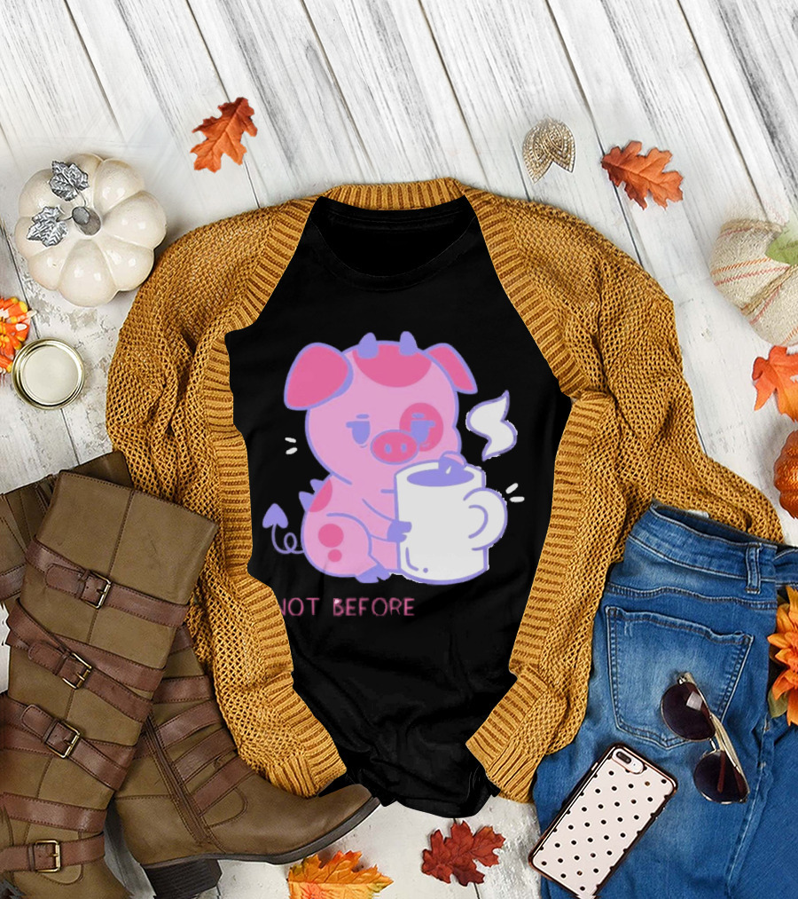 Fat Nuggets Not Before Coffee Pig Holding Steaming Mug T-Shirt