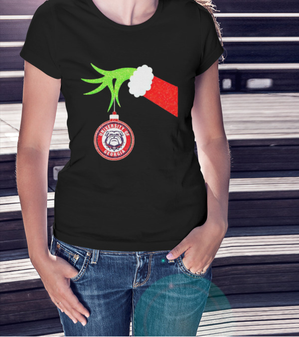 Grinch Hand Holding University Of Georgia Bulldogs Christmas T-Shirt