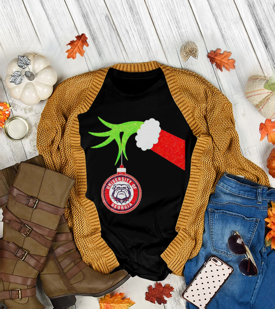 Grinch Hand Holding University of Georgia Bulldogs Christmas T-Shirt