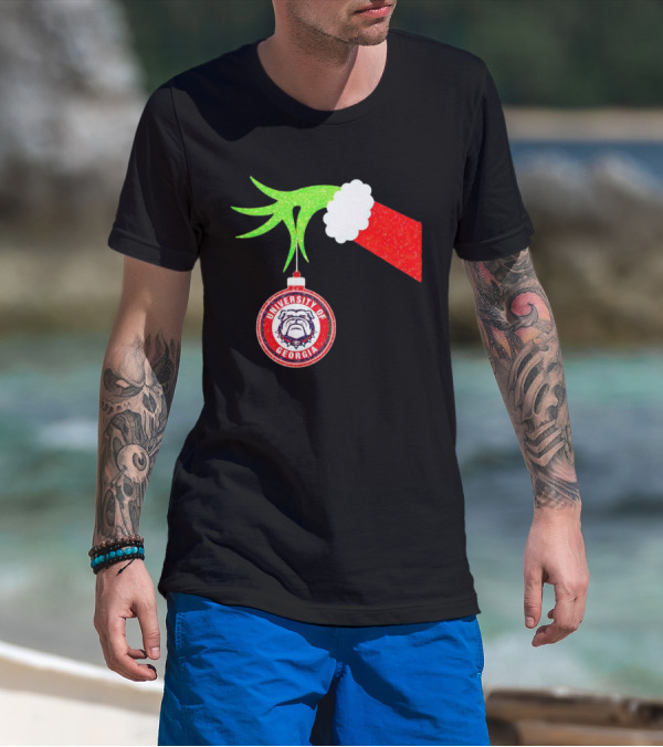 Grinch Hand Holding University Of Georgia Bulldogs Christmas T-Shirt