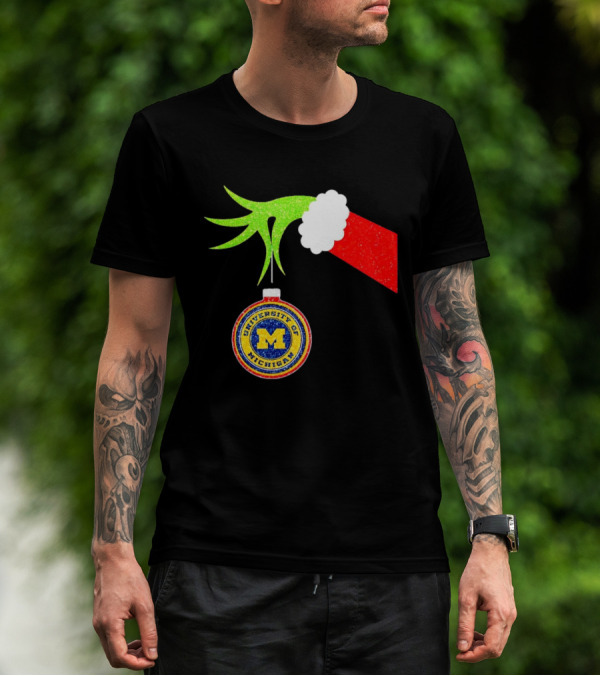 University Of Michigan Christmas Grinch Hand T-Shirt