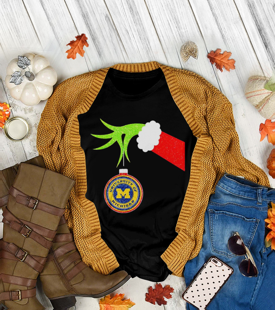 University of Michigan Christmas Grinch Hand T-Shirt