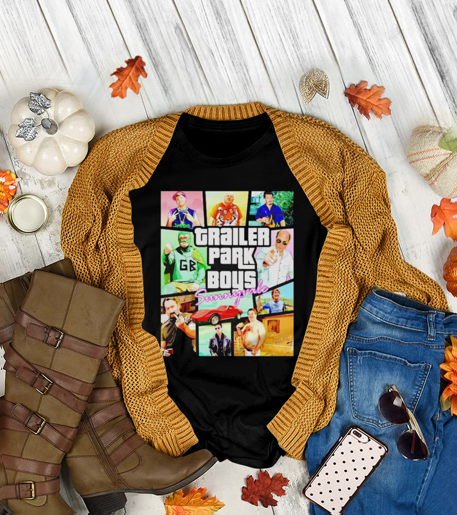 Trailer Park Boys Sunnyvale Collage of Characters and Car in Vibrant Colors T-Shirt