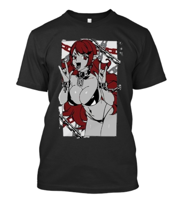Vampiress Waifu Anime Red Hair Chains Gothic T-Shirt