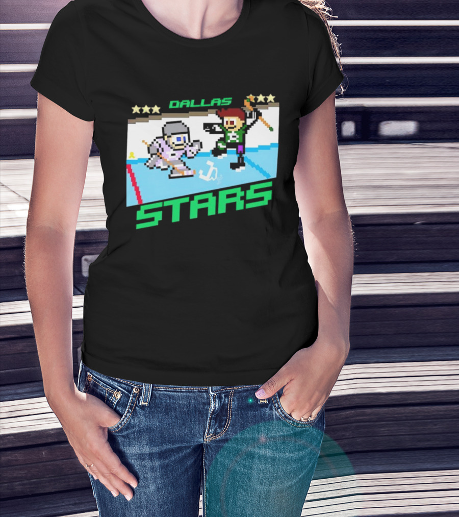 Dallas Stars Hockey Fights Cancer Pixel Art Jayden T-Shirt