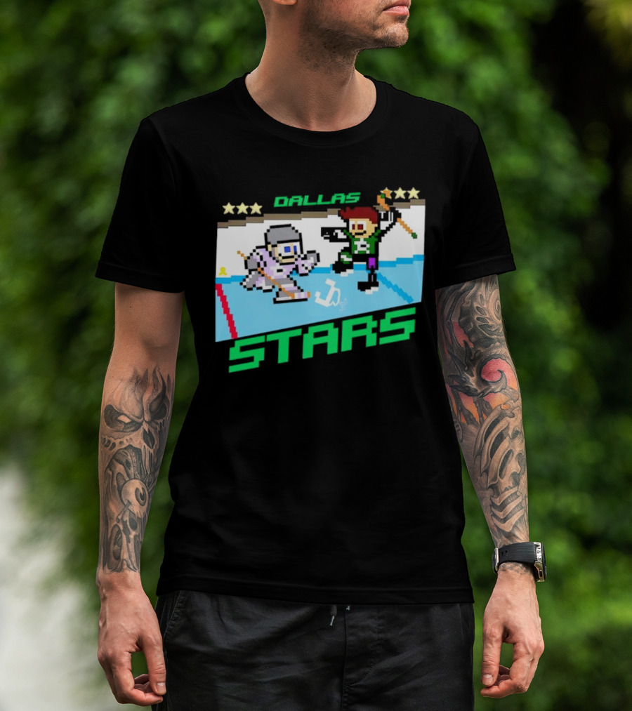 Dallas Stars Hockey Fights Cancer Pixel Art Jayden T-Shirt