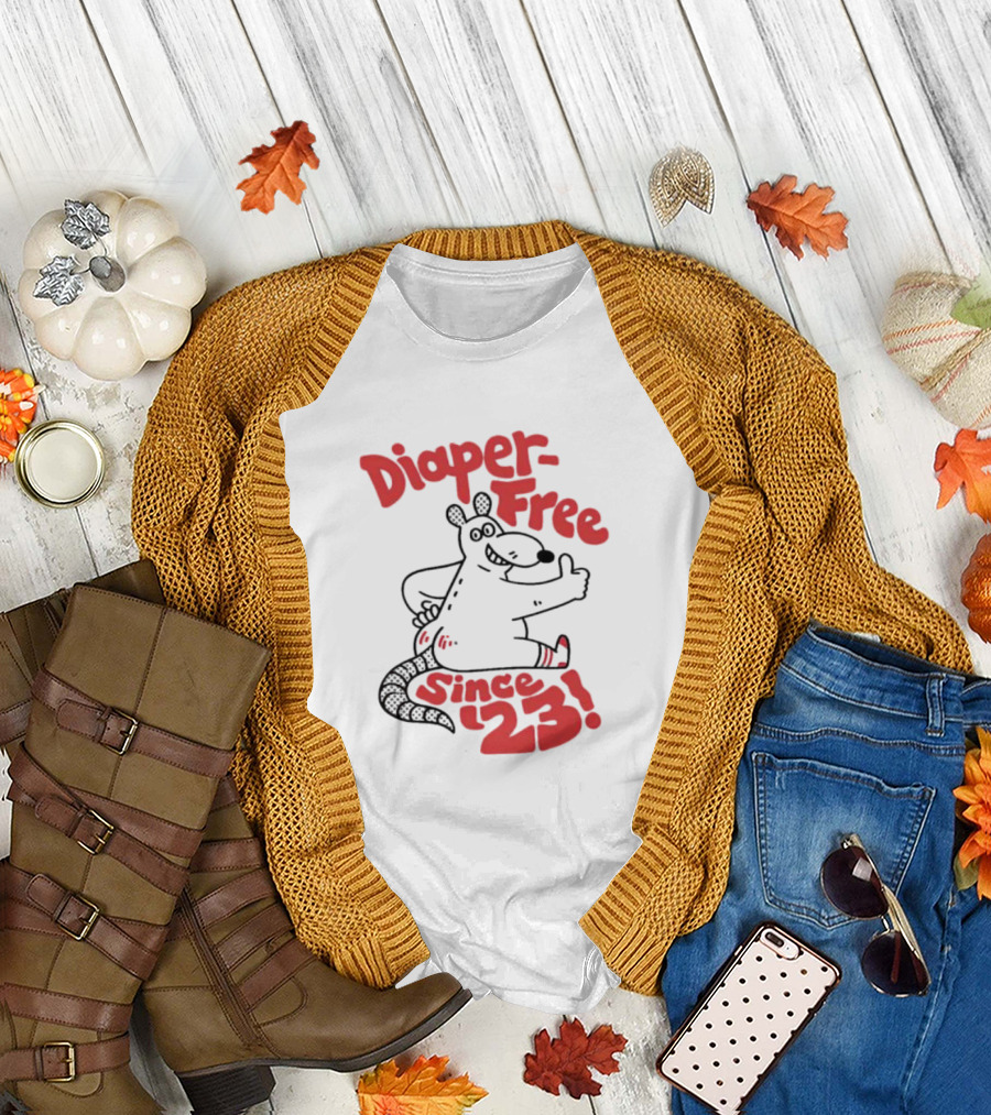 Diaper-Free Since '23 Thumbs Up Armadillo T-Shirt