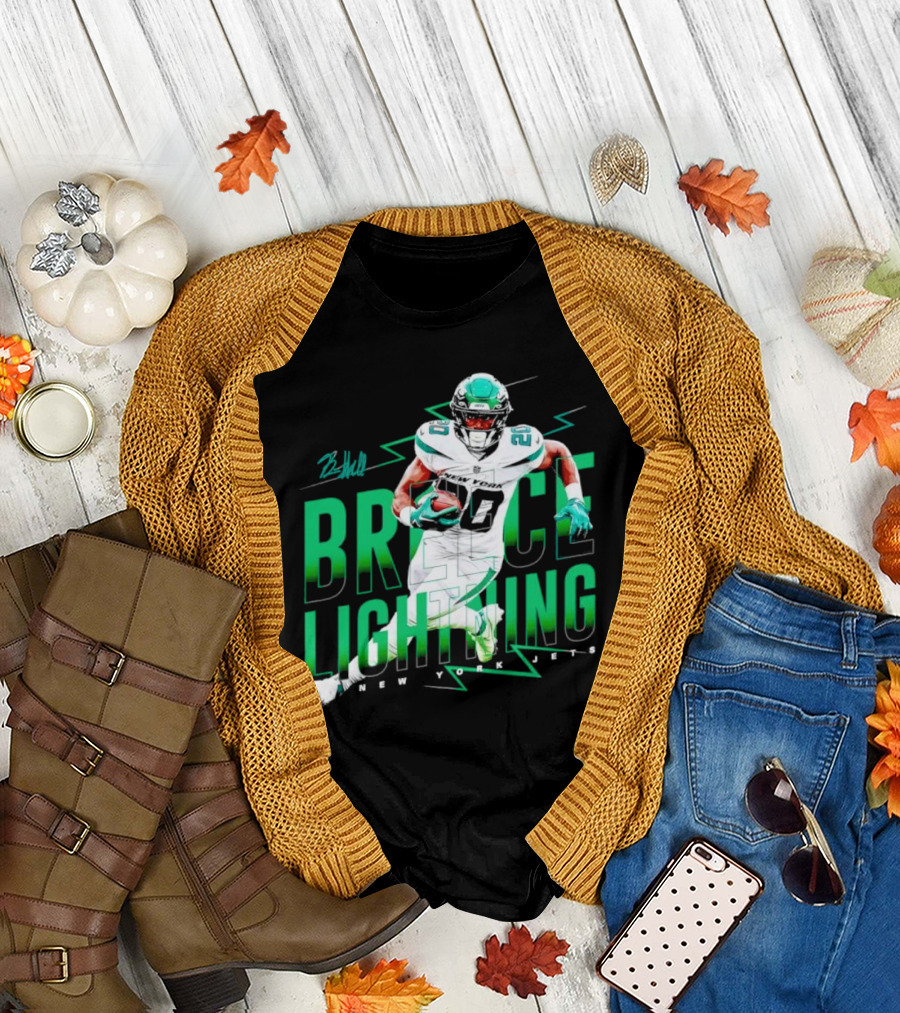 Breece Lightning New York Jets Signature Football T-Shirt