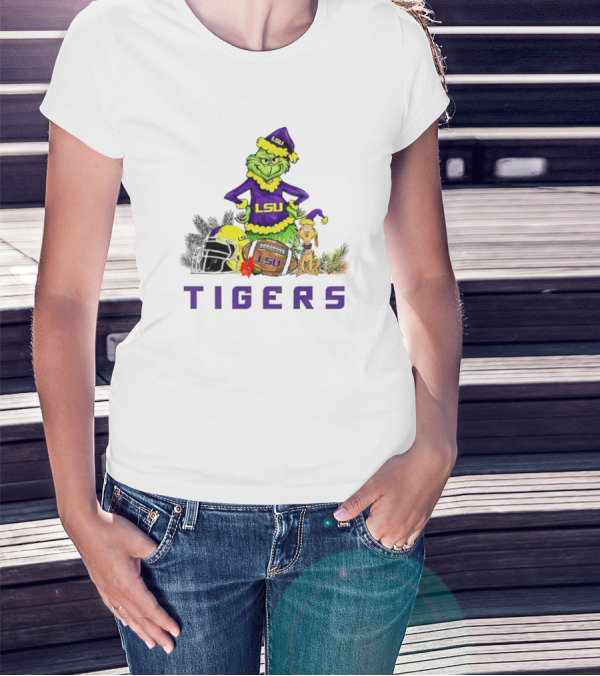 LSU Tigers Grinch And Max Dog Christmas Football T-Shirt
