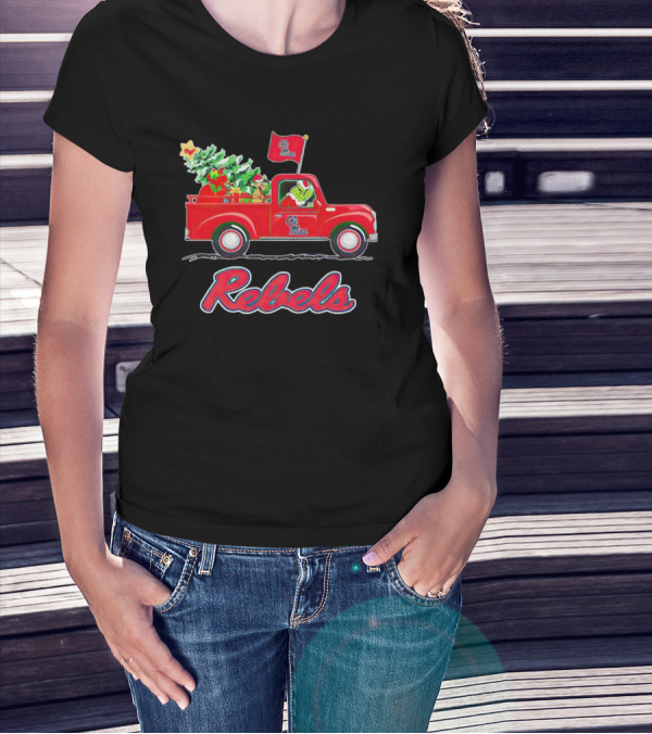 Ole Miss Rebels Grinch Driving Christmas Truck With Tree And Gifts T-Shirt