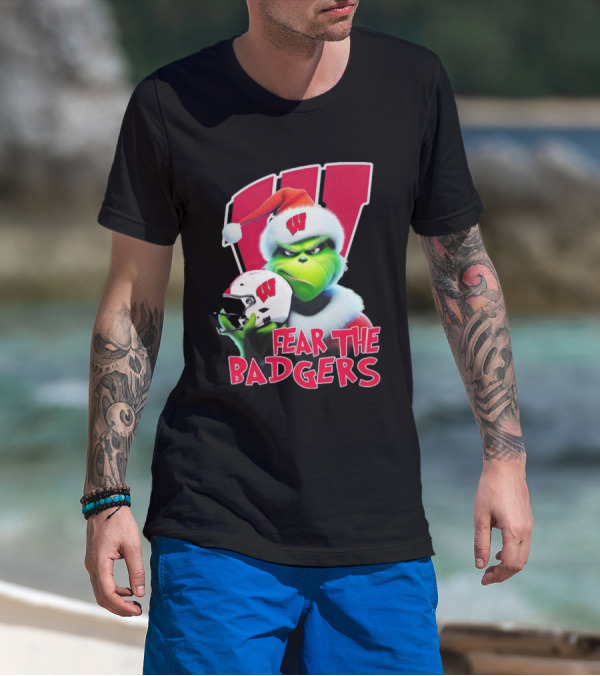 Grinch Fear The Badgers Wisconsin Christmas Football T-Shirt