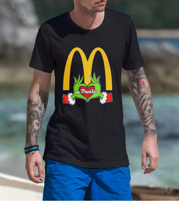 Grinch Holding Heart McDonald’s Logo Christmas T-Shirt