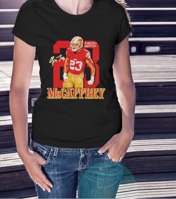 Christian McCaffrey 23 Signature Forty Niners NFL Football T-Shirt