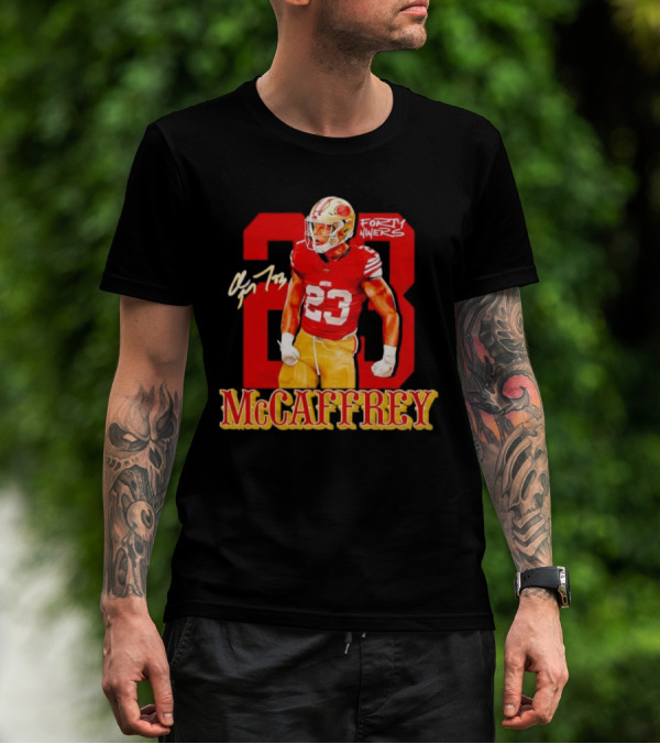 Christian McCaffrey 23 Signature Forty Niners NFL Football T-Shirt