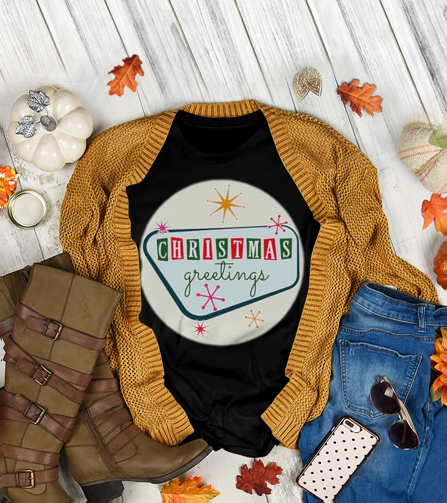 Christmas Greetings Vintage Retro Holiday 星 Starburst T-Shirt