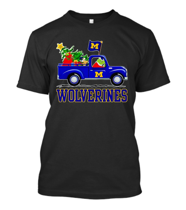 Grinch Driving Blue Wolverines Truck With Christmas Tree Michigan Football T-Shirt