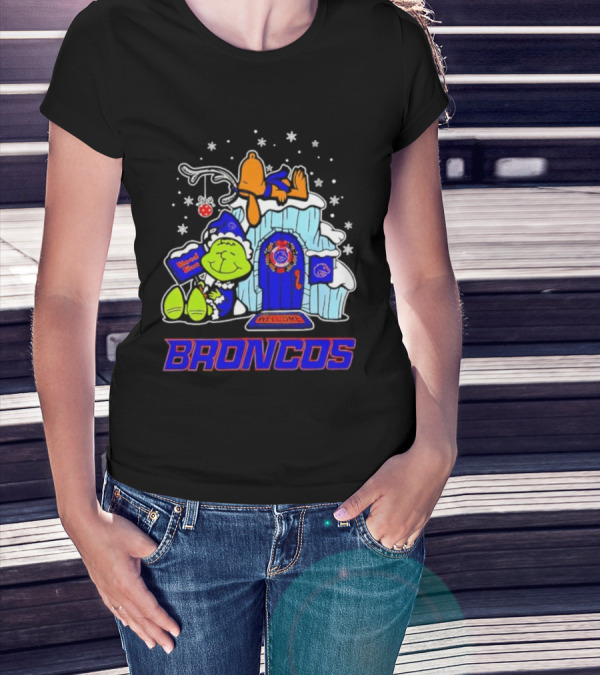 Peanuts Boise State Broncos Grinch Celebrate Merry Xmas T-Shirt