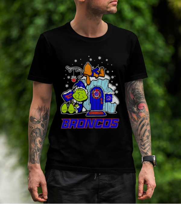 Peanuts Boise State Broncos Grinch Celebrate Merry Xmas T-Shirt