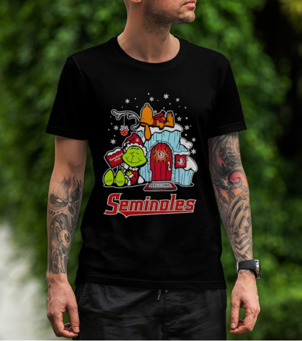 Peanuts Seminoles Grinch Christmas Scene Welcome T-Shirt