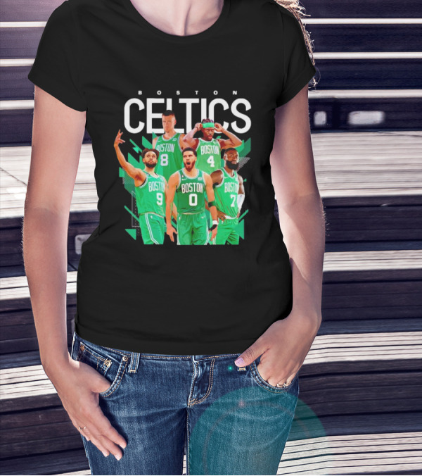 Boston Celtics Starting Five Team Players Green Uniforms T-Shirt