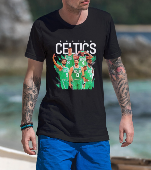 Boston Celtics Starting Five Team Players Green Uniforms T-Shirt