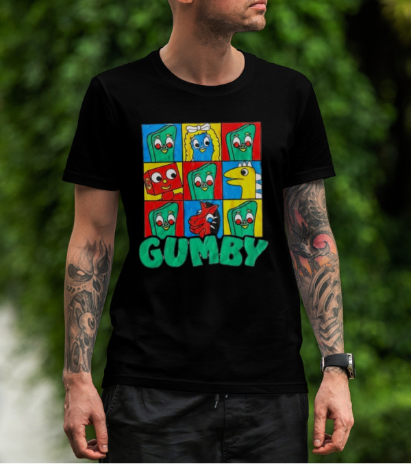 Gumby And Friends Colorful Cartoon Character Grid T-Shirt