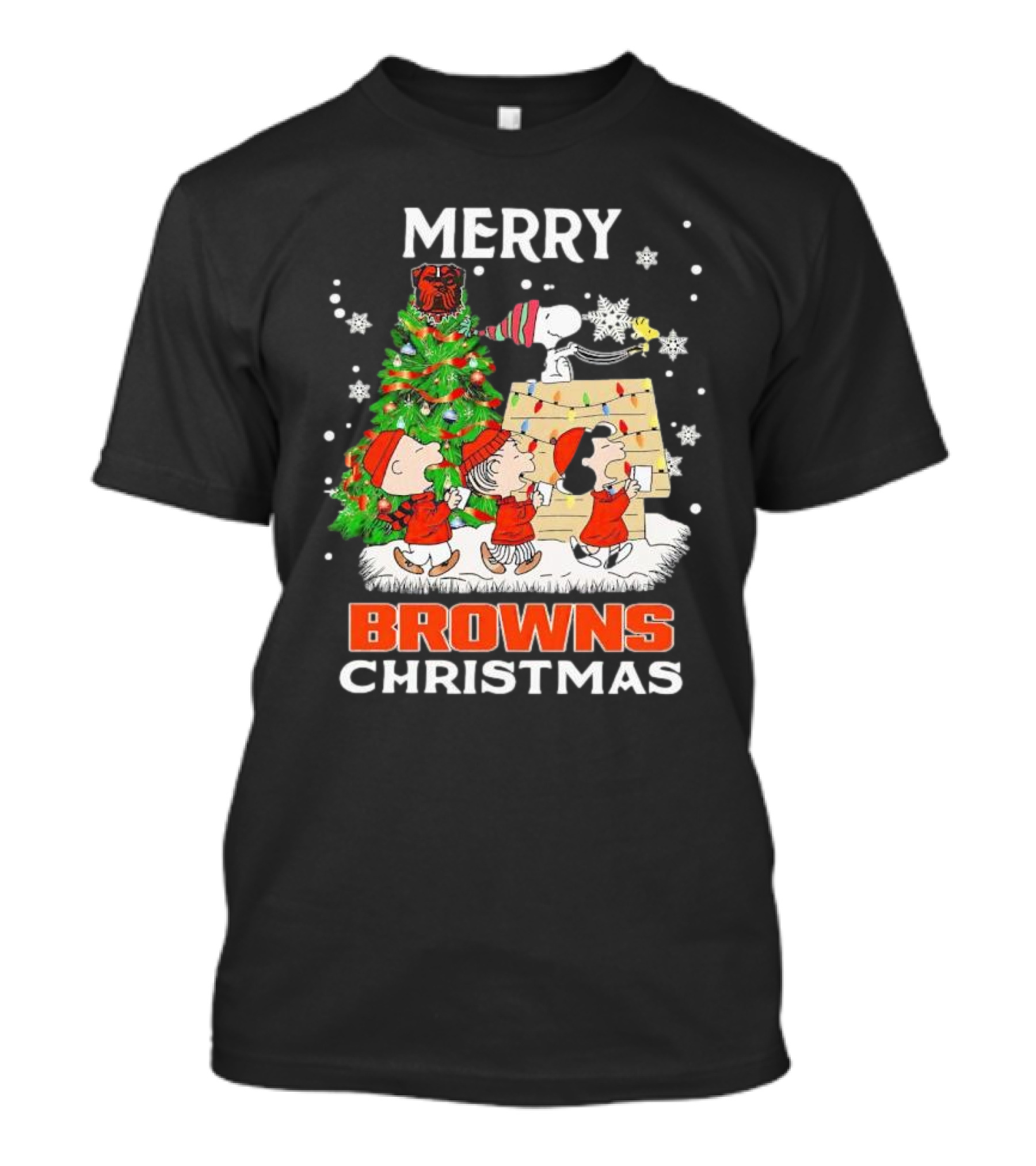 Peanuts Characters Merry Browns Christmas Cleveland Browns T-Shirt