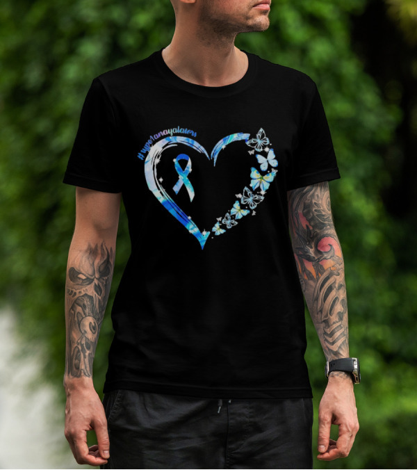 Type1Namayalars Diabetes Awareness Heart With Blue Ribbon And Butterflies T-Shirt