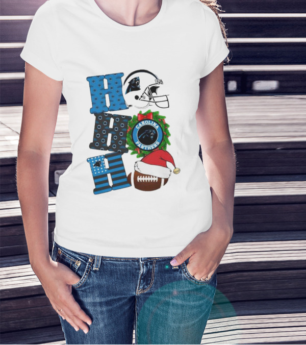 Carolina Panthers Ho Ho Ho Merry Christmas Football Helmet Wreath Santa Hat T-Shirt
