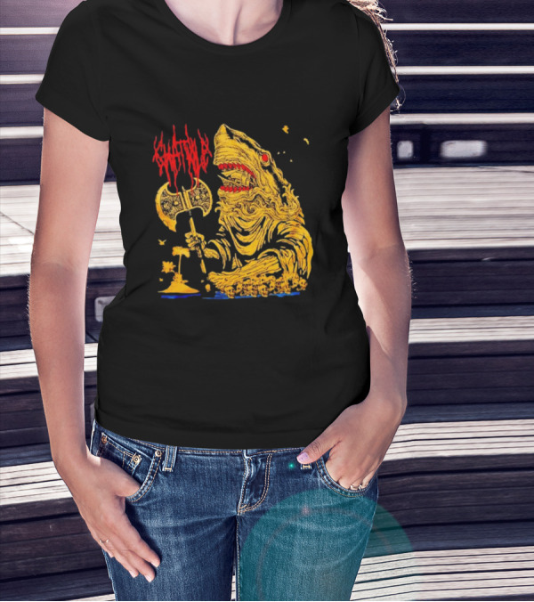 Chat Pile Shark With Axe On Tropical Beach T-Shirt