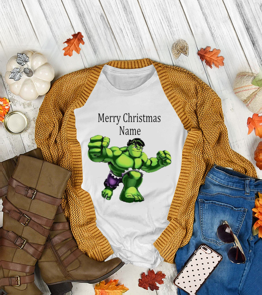 Merry Christmas Name Hulk Green T-Shirt