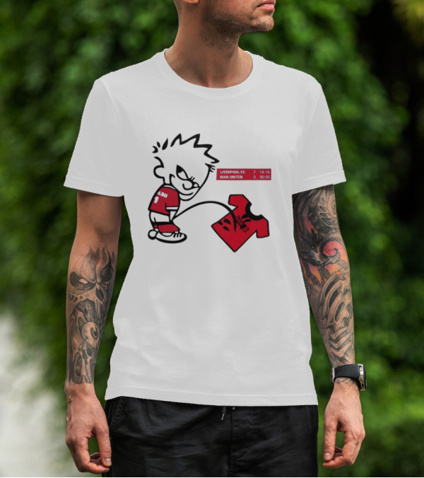Liverpool FC 7-0 Man United Parody With Cartoon Boy Image T-Shirt