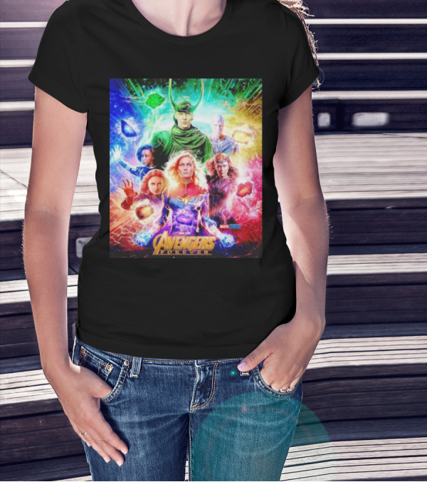 Marvel Studios Avengers Forever Loki Captain Marvel Scarlet Witch Vision Trail Of Infinity Stones T-Shirt
