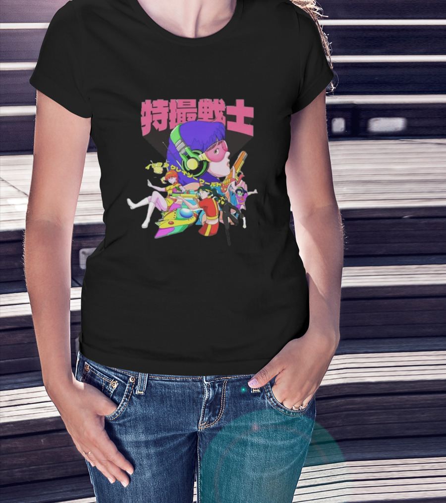 Popkiller Tokusatsu Senshi Retro Anime Heroes Japanese Text Neon T-Shirt