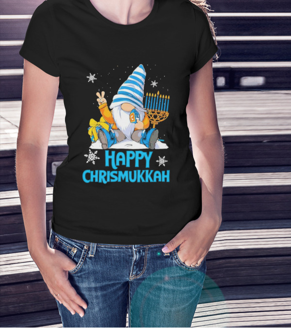 Happy Chrismukkah Gnome Menorah Snowflakes T-Shirt
