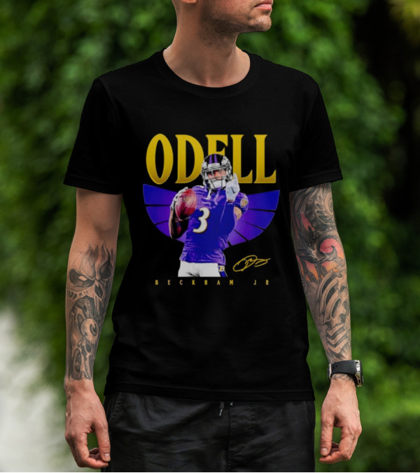 Odell Beckham Jr Baltimore Ravens Signature Number 3 Spotlight T-Shirt