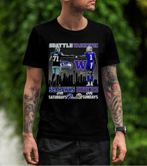 Seattle Seahawks Jones Saturdays Washington Huskies Moon Sundays T-Shirt
