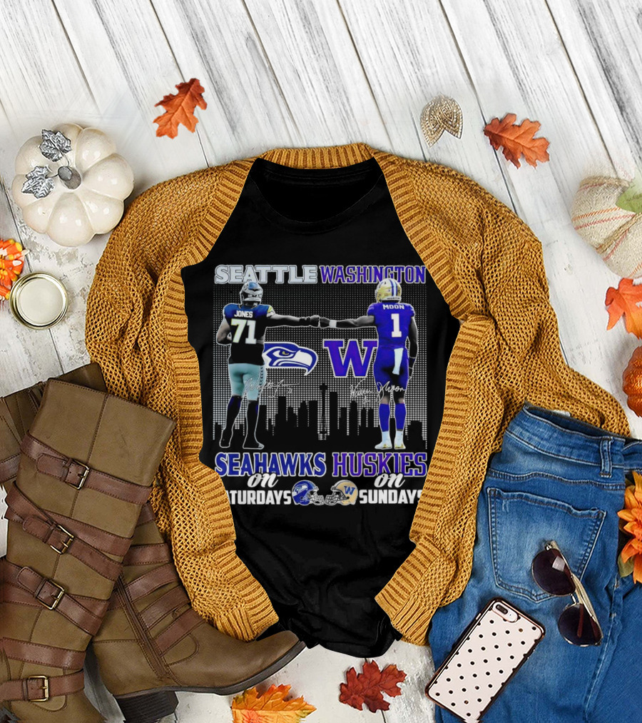 Seattle Seahawks Jones Saturdays Washington Huskies Moon Sundays T-Shirt