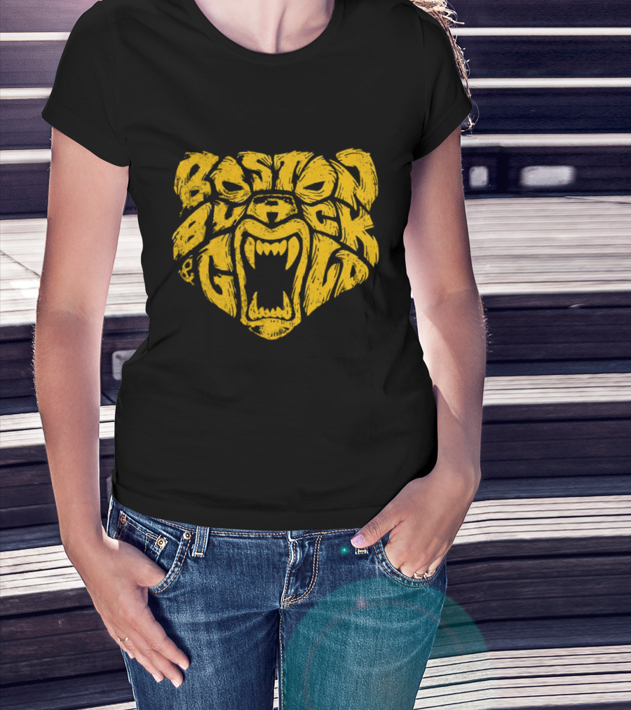 Boston Black And Gold Bear Face T-Shirt
