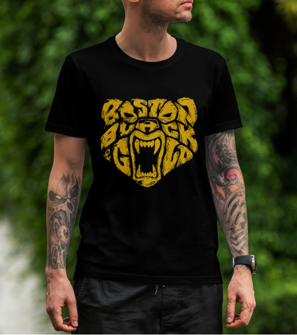 Boston Black And Gold Bear Face T-Shirt