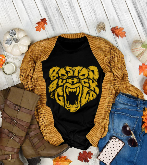 Boston Black And Gold Bear Face T-Shirt
