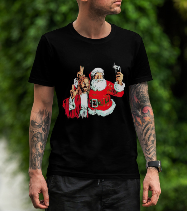 Santa And Jesus Taking Selfie Best Friends Christmas T-Shirt
