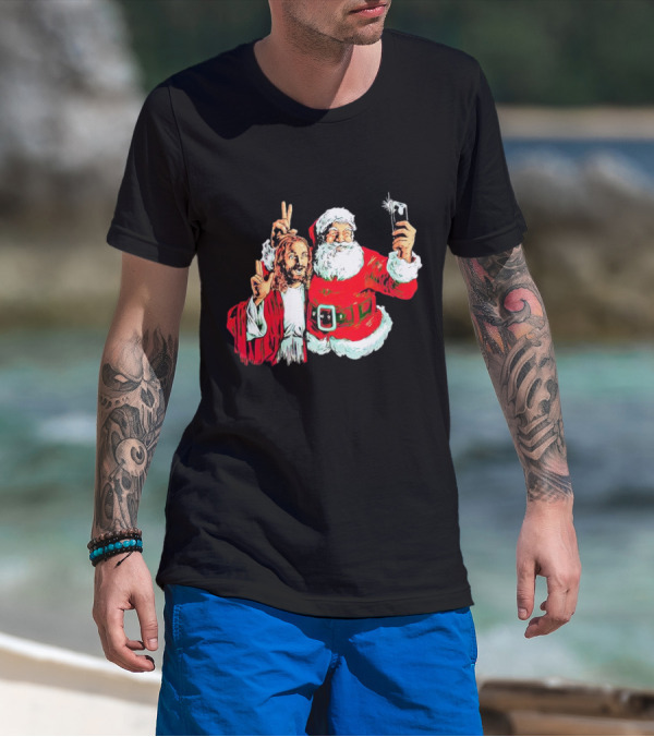 Santa And Jesus Taking Selfie Best Friends Christmas T-Shirt