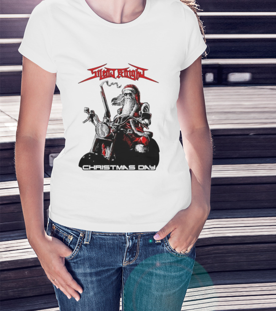 Silent Knight Santa Riding Motorcycle Christmas Day T-Shirt