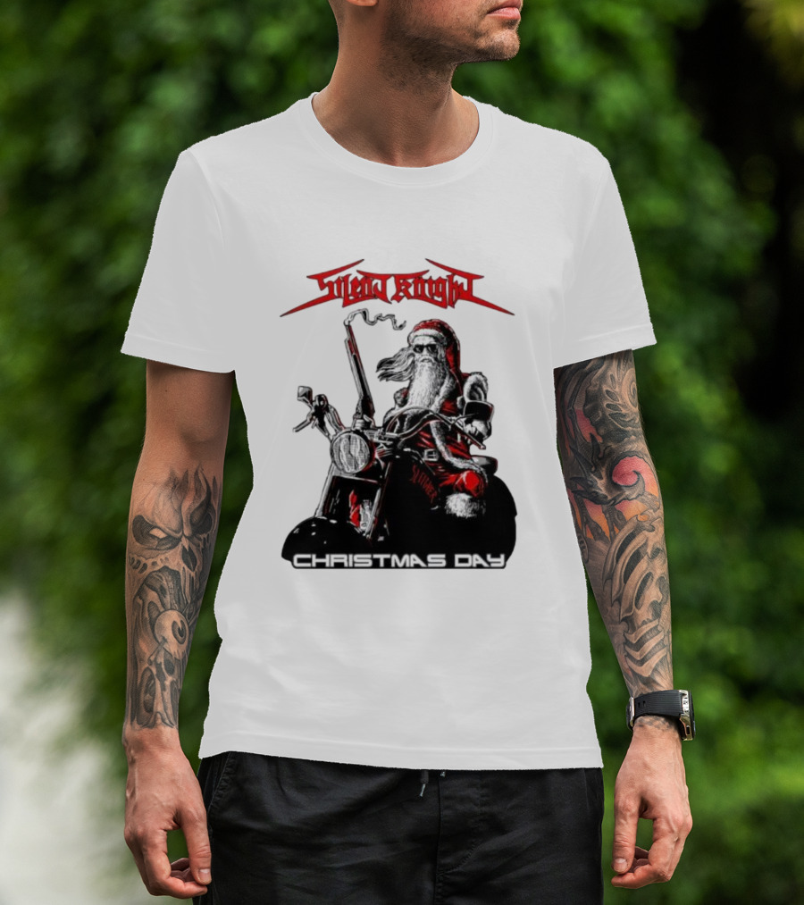 Silent Knight Santa Riding Motorcycle Christmas Day T-Shirt