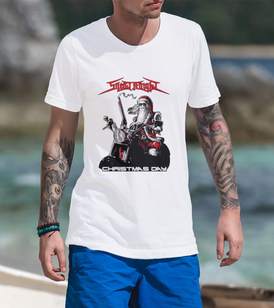 Silent Knight Santa Riding Motorcycle Christmas Day T-Shirt
