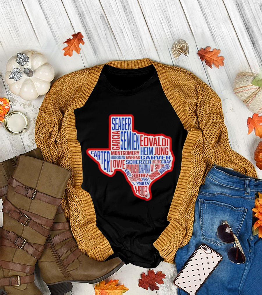 Texas Rangers Champs Seager Semien Garcia Eovaldi Carter Montgomery Heim Jung Garver Lowe Scherzer T-Shirt